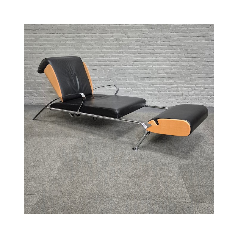 Black leather lounge chair Futuro 3 by Massimo Iosa Ghini for Moroso - Italy 1980's