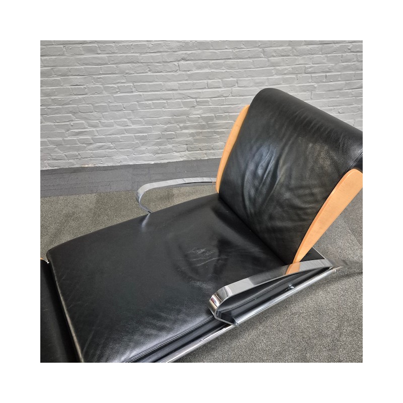 Black leather lounge chair Futuro 3 by Massimo Iosa Ghini for Moroso - Italy 1980's