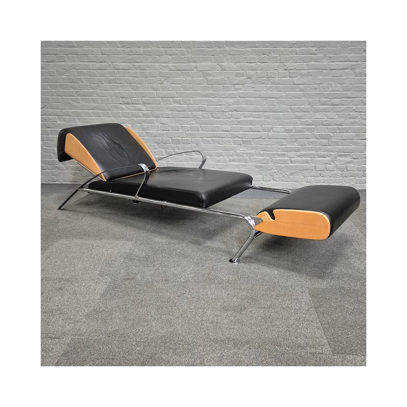 Black leather lounge chair Futuro 3 by Massimo Iosa Ghini for Moroso - Italy 1980's