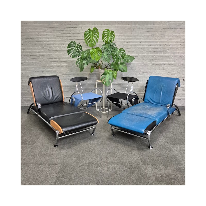 Blauw lederen lounge stoel Futuro 3 door Massimo Ghini voor Moroso - Italië jaren 80