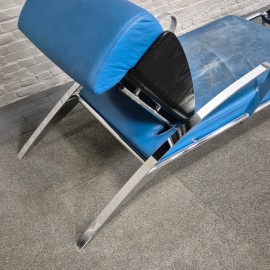 Blauw lederen lounge stoel Futuro 3 door Massimo Ghini voor Moroso - Italië jaren 80