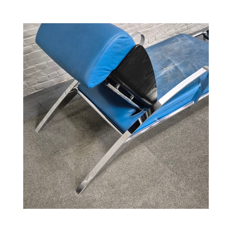 Blauw lederen lounge stoel Futuro 3 door Massimo Ghini voor Moroso - Italië jaren 80