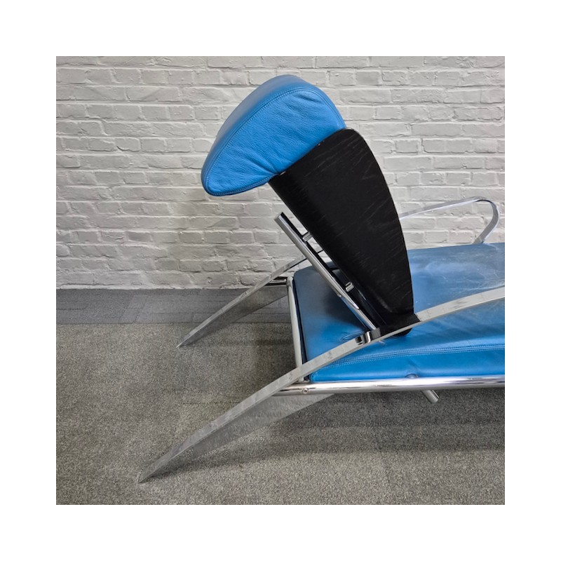 Blauw lederen lounge stoel Futuro 3 door Massimo Ghini voor Moroso - Italië jaren 80