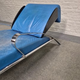 Blue leather lounge chair Futuro 3 by Massimo Ghini for Moroso - Italy 1980's