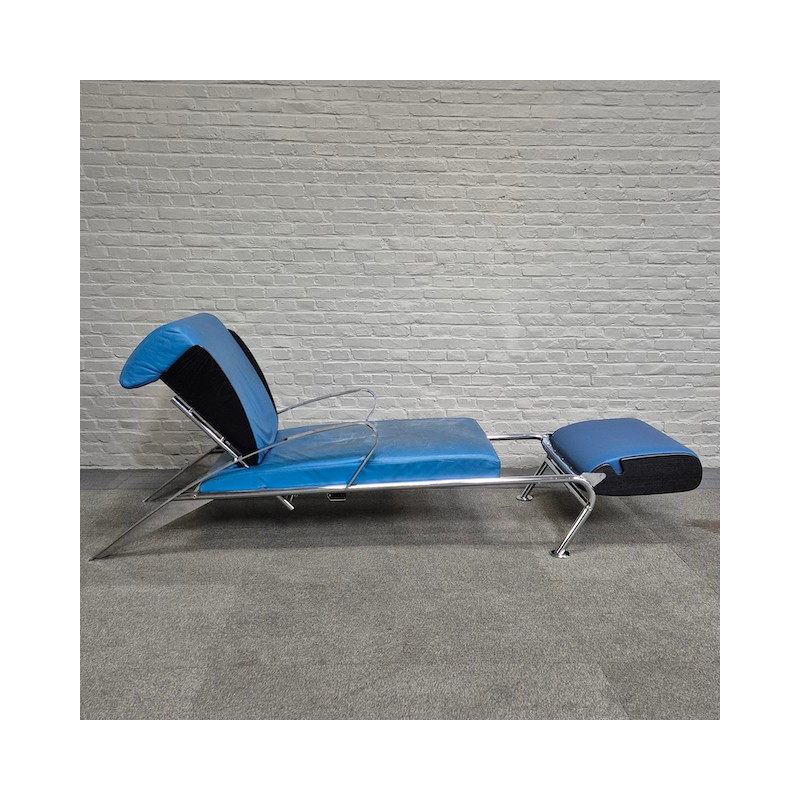 Blauw lederen lounge stoel Futuro 3 door Massimo Ghini voor Moroso - Italië jaren 80