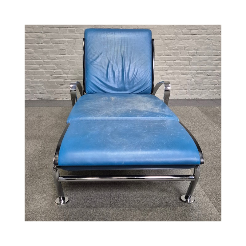 Blauw lederen lounge stoel Futuro 3 door Massimo Ghini voor Moroso - Italië jaren 80