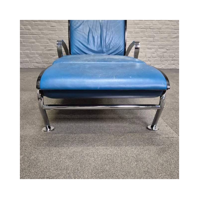 Blauw lederen lounge stoel Futuro 3 door Massimo Ghini voor Moroso - Italië jaren 80