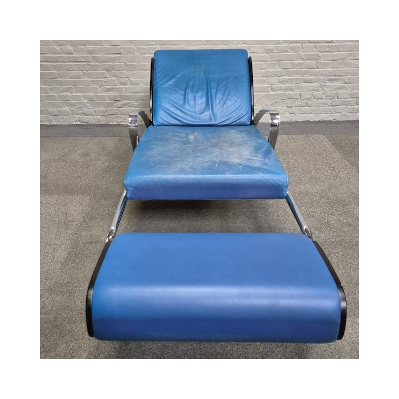 Blauw lederen lounge stoel Futuro 3 door Massimo Ghini voor Moroso - Italië jaren 80