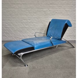 Blue leather lounge chair Futuro 3 by Massimo Ghini for Moroso - Italy 1980's