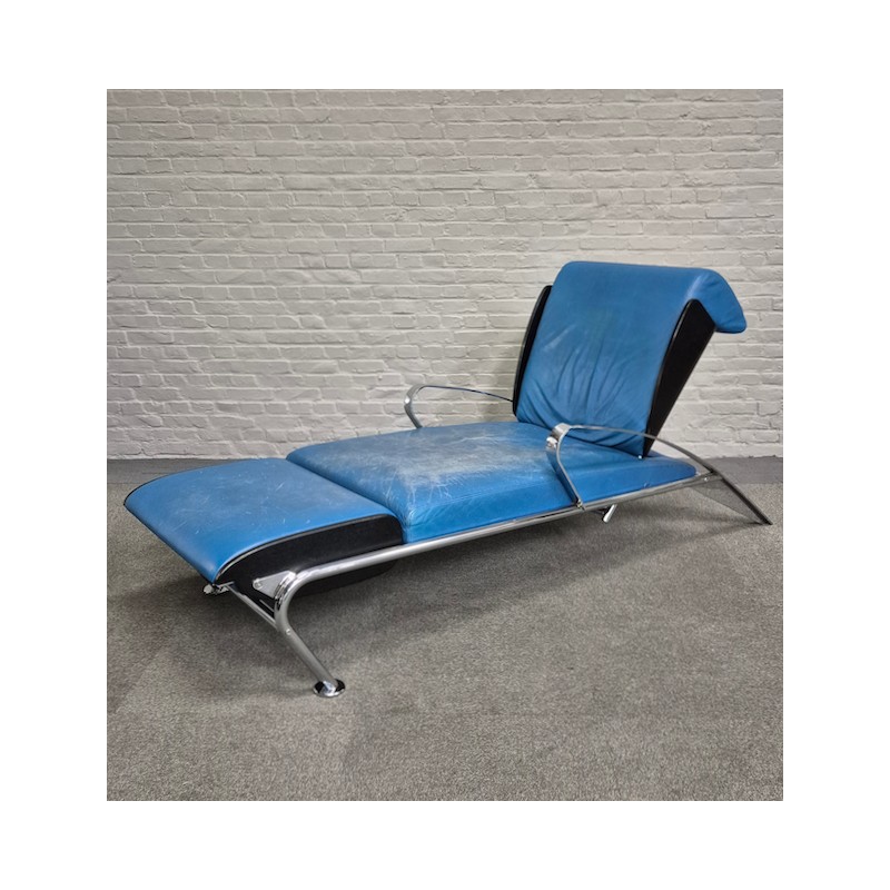 Blauw lederen lounge stoel Futuro 3 door Massimo Ghini voor Moroso - Italië jaren 80