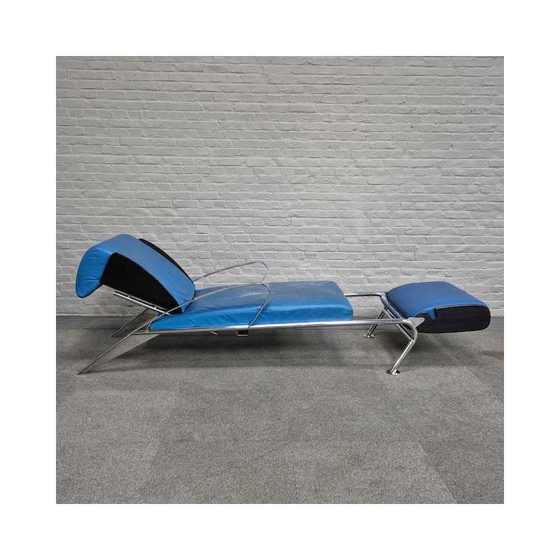 Blauw lederen lounge stoel Futuro 3 door Massimo Ghini voor Moroso - Italië jaren 80