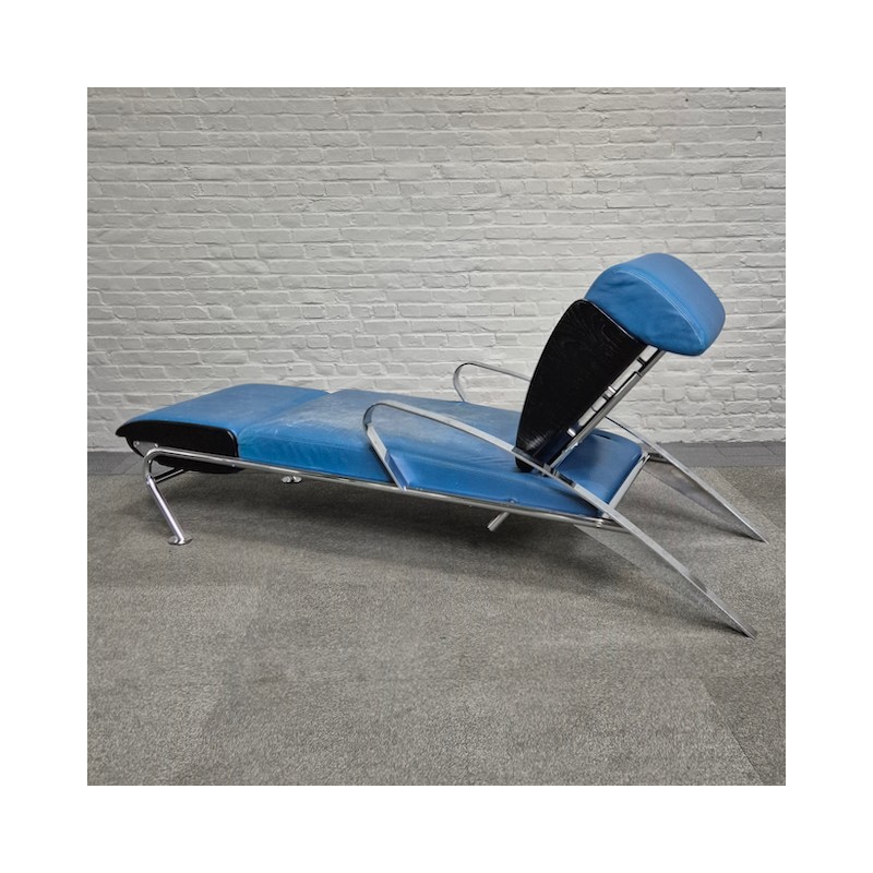 Blauw lederen lounge stoel Futuro 3 door Massimo Ghini voor Moroso - Italië jaren 80