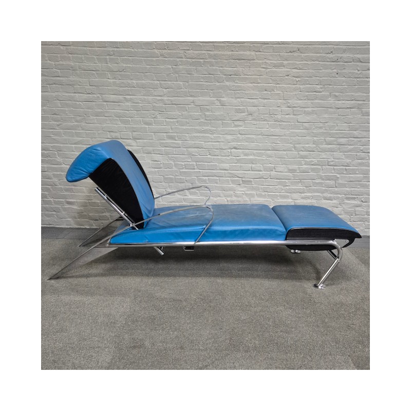 Blauw lederen lounge stoel Futuro 3 door Massimo Ghini voor Moroso - Italië jaren 80