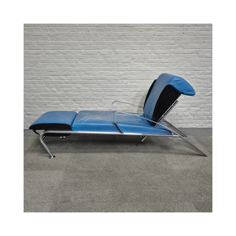 Blauw lederen lounge stoel Futuro 3 door Massimo Ghini voor Moroso - Italië jaren 80