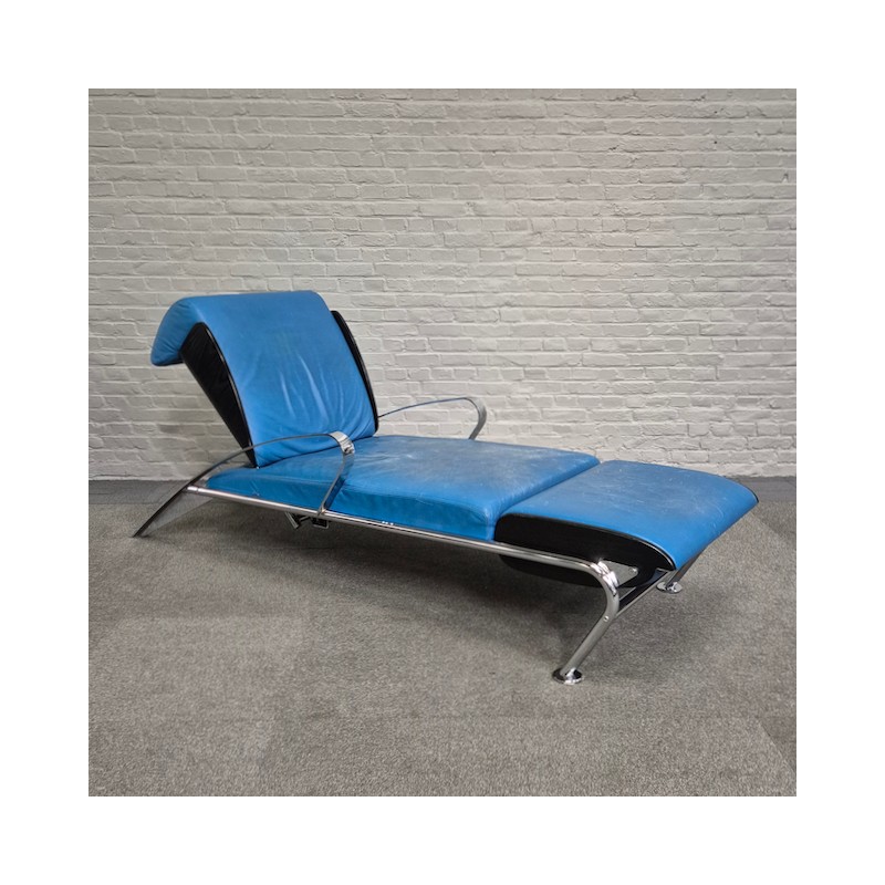 Blauw lederen lounge stoel Futuro 3 door Massimo Ghini voor Moroso - Italië jaren 80