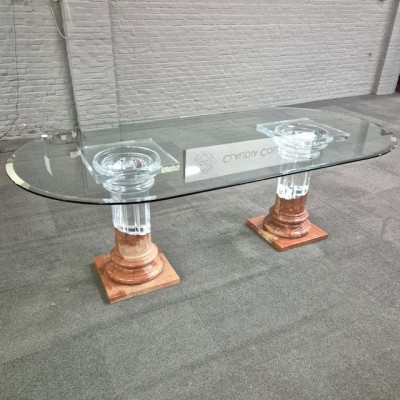 Dinning table by FabianArt with 2 doric columns marble & acrylic - Italy 1980's