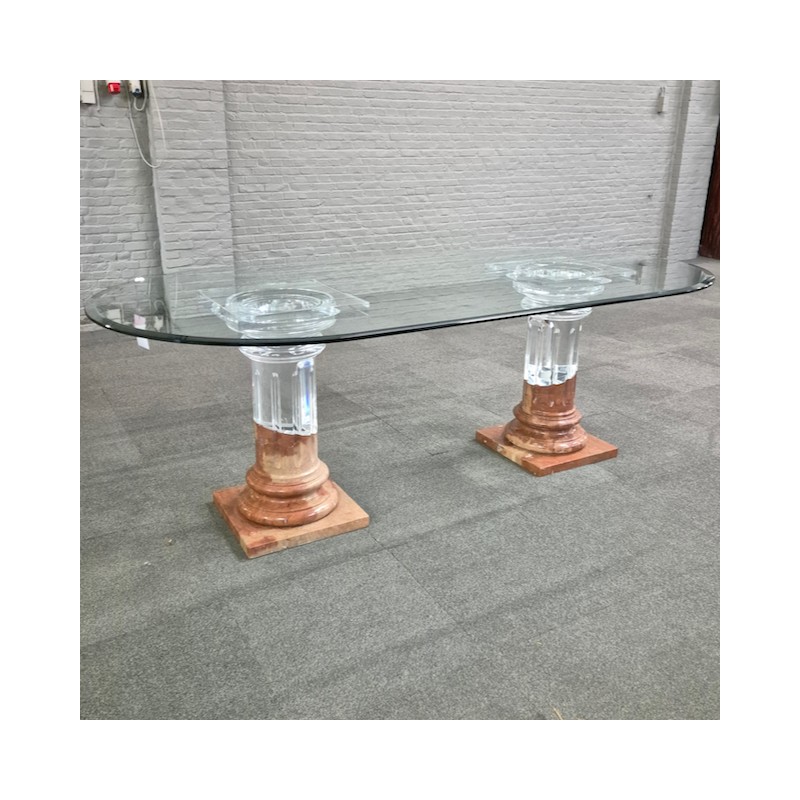 Dinning table by FabianArt with 2 doric columns marble & acrylic - Italy 1980's