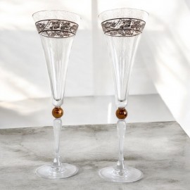 Pair crystal Godiva champagne glasses
