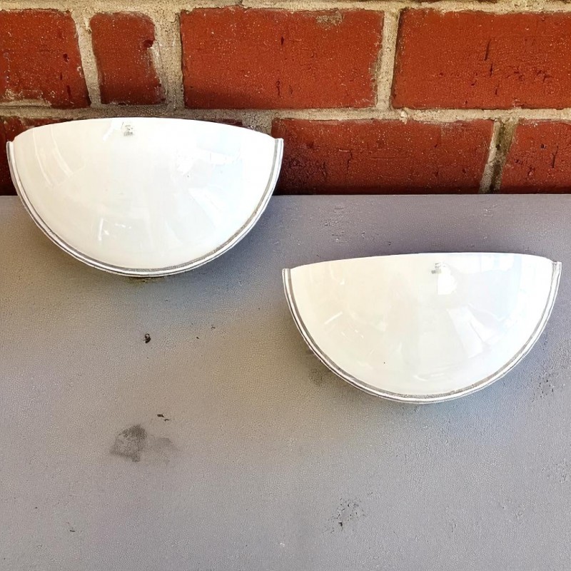 Pair of milk glass Murano Vetri wall lamps - 1980s