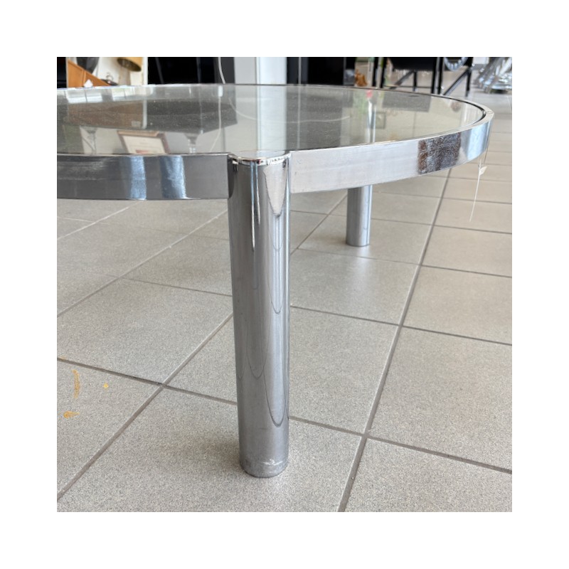 Round chrome Italian vintage salon table - 1980's