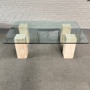 Travertine salontafel met glazen blad - 1980's