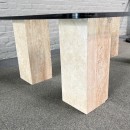 Travertine salontafel met glazen blad - 1980's