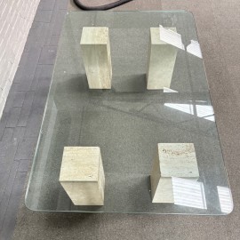 Travertine salontafel met glazen blad - 1980's