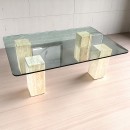 Travertine salontafel met glazen blad - 1980's