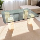 Travertine salontafel met glazen blad - 1980's