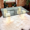 Travertine salontafel met glazen blad - 1980's