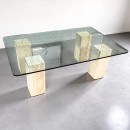 Travertine salontafel met glazen blad - 1980's