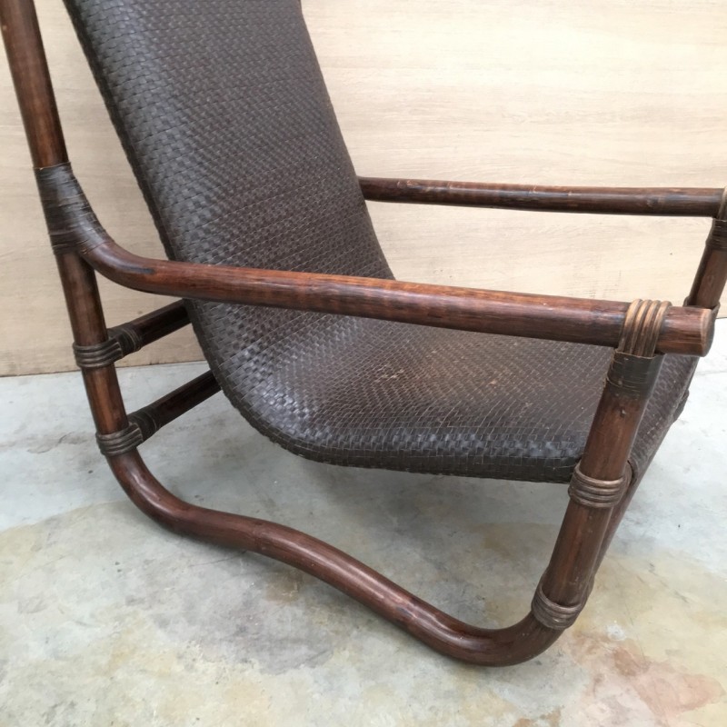 Bamboo & leather lounge chair