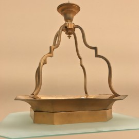 Mid Century brass & glass chandelier