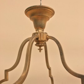 Mid Century brass & glass chandelier