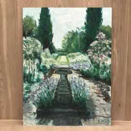 Uitzicht op een tuin, schilderij van M. Vyneke