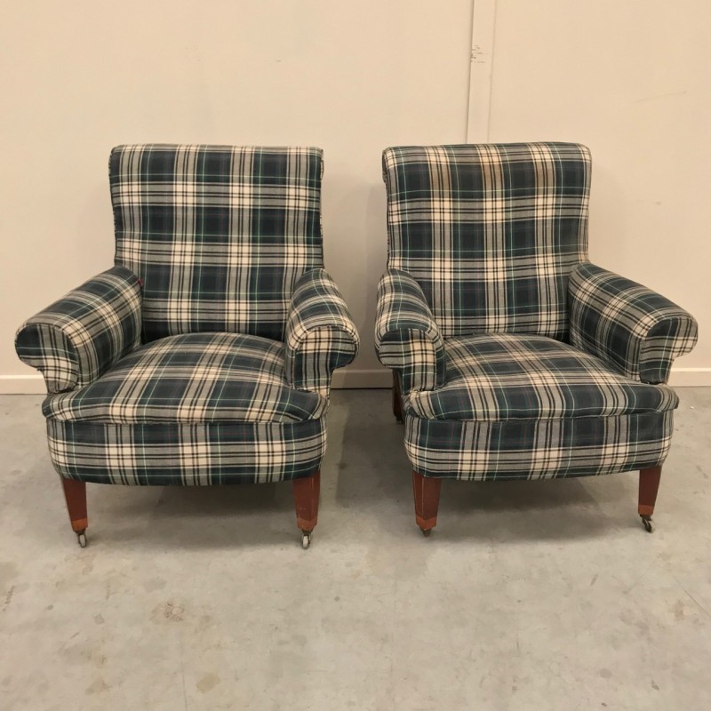 Pair english club armchairs