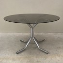 Vintage glass and chrome round dining table 1970