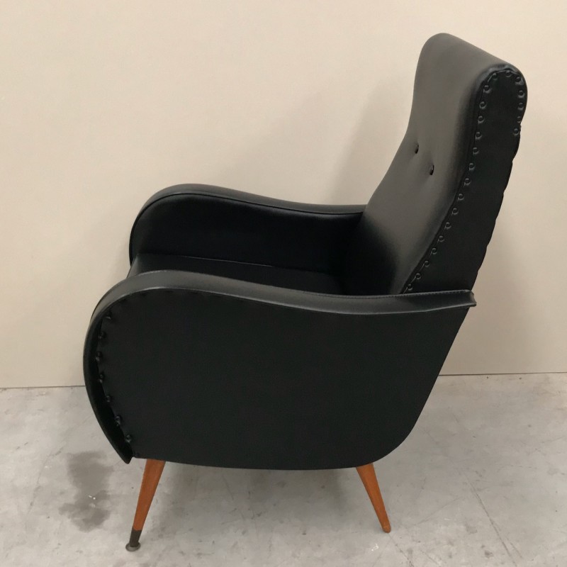 Black leather armchair 1960's