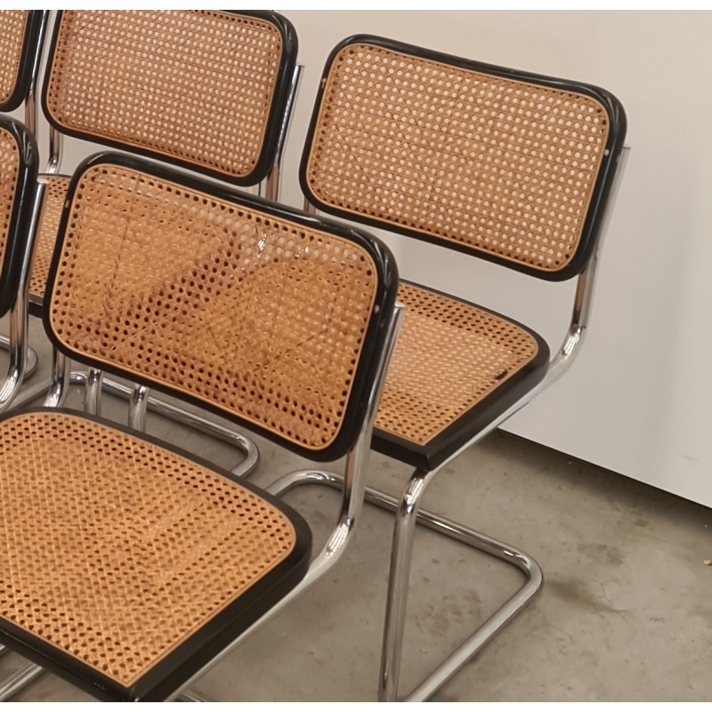 Set van 6 zwarte Cesca b-32 stoelen van Marcel Breuer