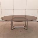 Vintage glass and chrome oval dining table 1970