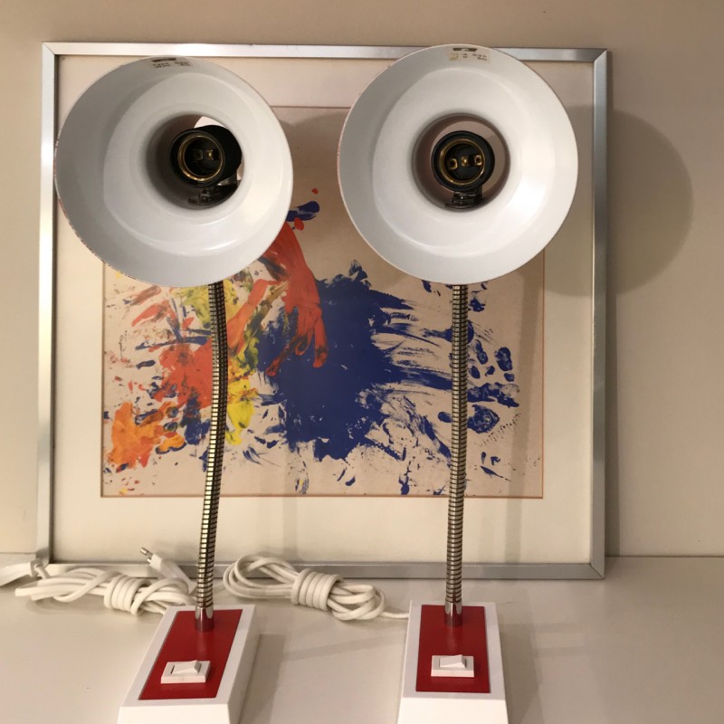 Paar rode vintage sis bureau lampen, Model 836