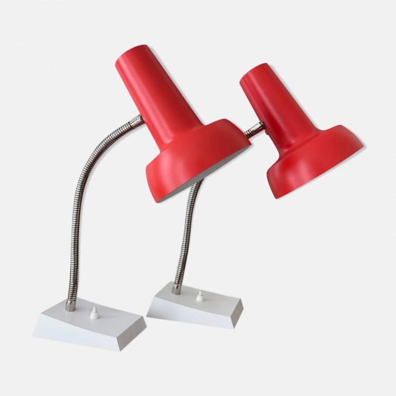 Pair of red vintage sis table lamps, Model 838