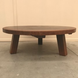 Rustic oak round coffee table