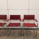 Set of 4 burgundy leather Breuer armchairs Mart Stam style