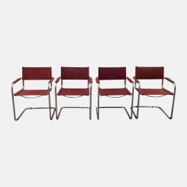 Set of 4 burgundy leather Breuer armchairs Mart Stam style