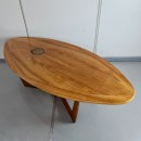 Oval teak salon table with a agate stone