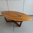 Oval teak salon table with a agate stone