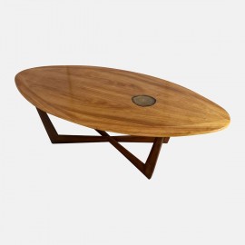 Oval teak salon table with a agate stone, Kondor