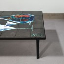 Black Denisco tile table with wine and glasses