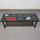 Black Denisco tile table with wine and glasses